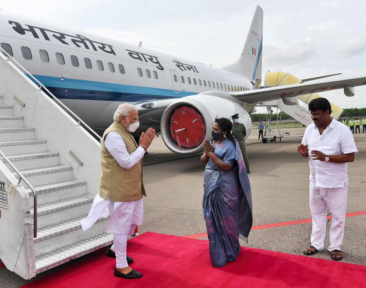 PM Narendra Modi arrives in Hyderabad to launch several Projects