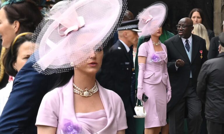 Katy Perry struggles to find her seat at King Charles III’s coronation, but she looks lovely in a lavender gown; Watch