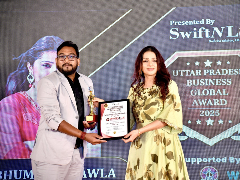 Proud Moment! Mr Akash Shrivastava is Receiving the Cybersecurity Excellence Award from Bhumika Chawla